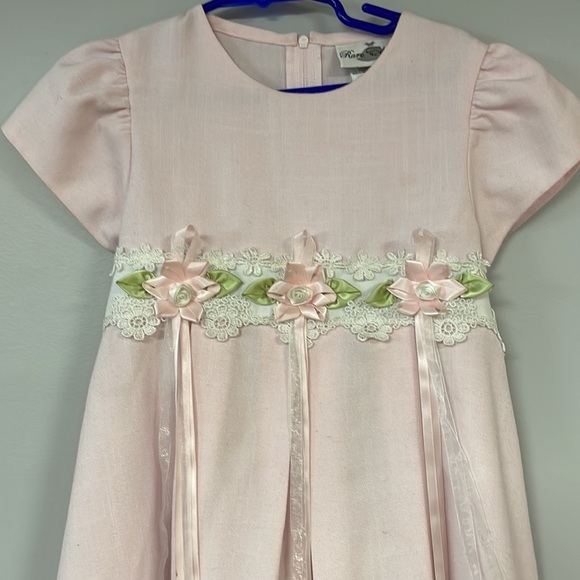 Rare Editions girl dress size 4 - elegant pale pink dress with ribbons / flowers - Picture 1 of 8